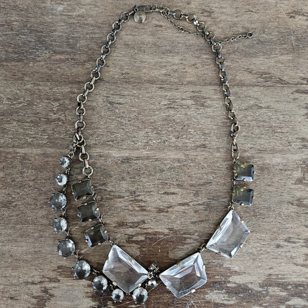 rare j. crew antique goldtone rhinestone boho chunky chain statement necklace